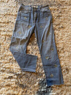REWASH Rhinestone Embellished Blue Jeans Crop Raw Hem Women’s 3R/26